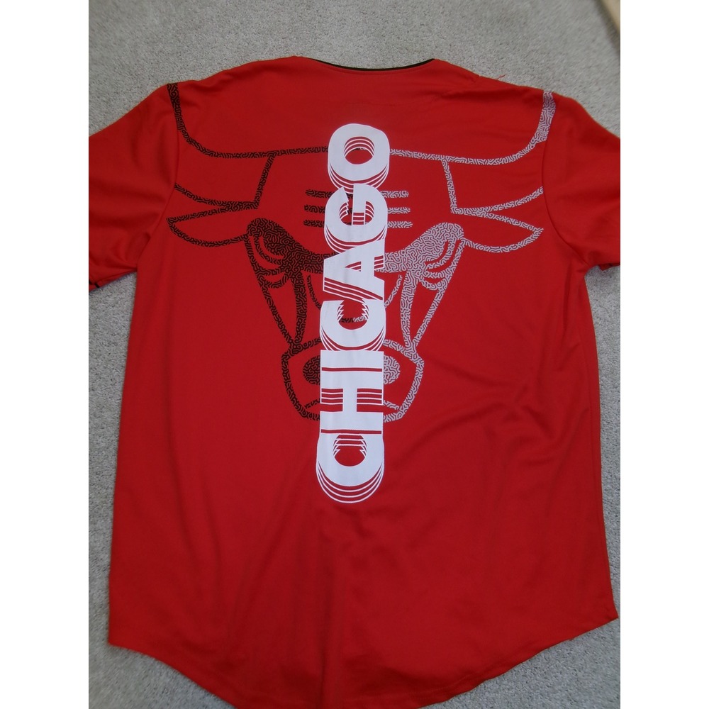 NBA Chicago Bulls Baseball Jersey Mens 2XL Red Button Front Short Sleeve Shirt - Picture 5 of 5